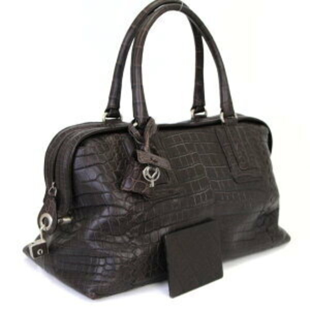 Bottega Veneta brown boston crocodile leather handbag bag